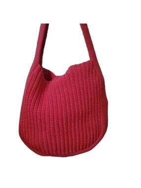 Handmade Hot Pink Knit Crochet Tote Bag With Long Shoulder Strap